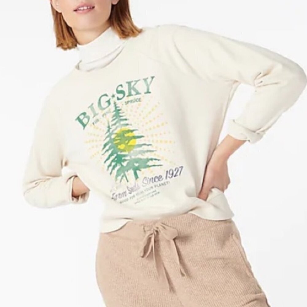 Cream Graphic Pullover Sweatshirt - Big Sky Print
